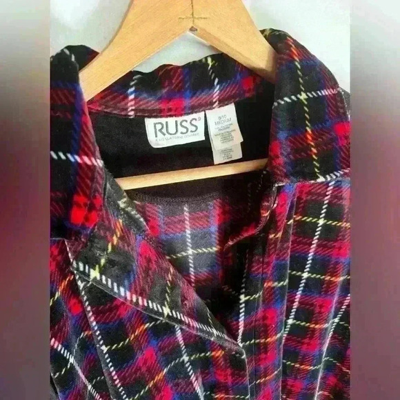 Russ a Liz Claiborne Company plaid velvet button up lightweight coat size M - Picture 7 of 12